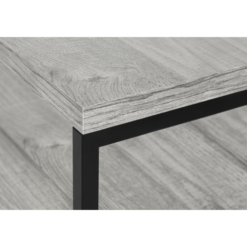 48 Inch Grey Wood Grain TV Stand with Black Metal Frame Dual Open Layers & 2 Drawers