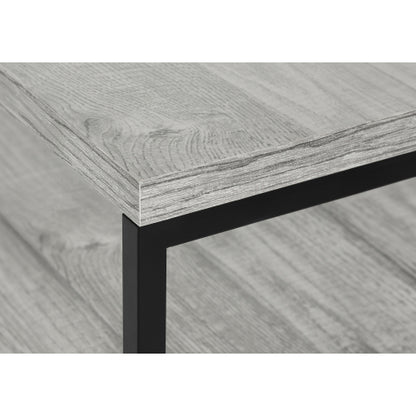48 Inch Grey Wood Grain TV Stand with Black Metal Frame Dual Open Layers & 2 Drawers