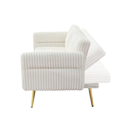79 inch corduroy sofa bed, foldable double sofa bed with folding armrests, suitable for living rooms and small spaces