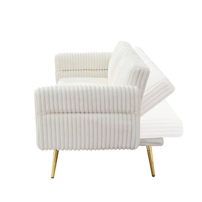 79 inch corduroy sofa bed, foldable double sofa bed with folding armrests, suitable for living rooms and small spaces
