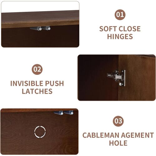 4 Door Accent Cabinet with Carved Wood Doors Adjustable Shelves and Cable Management