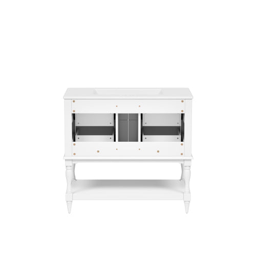 36" Bathroom Vanity Cabinet with Sink Combo Set, Undermount Ceramic Sink, Free Standing Vanity Set with 4 Drawers, Solid Wood Frame Bathroom Cabinet, White