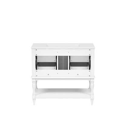 36" Bathroom Vanity Cabinet with Sink Combo Set, Undermount Ceramic Sink, Free Standing Vanity Set with 4 Drawers, Solid Wood Frame Bathroom Cabinet, White