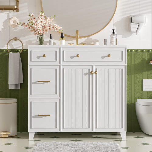 36" Bathroom Vanity with Ceramic Sink, Standard and Double-Layer Drawers, Soft Close Doors, Adjustable Shelves, Modern Storage Cabinet for Small and Medium Bathrooms