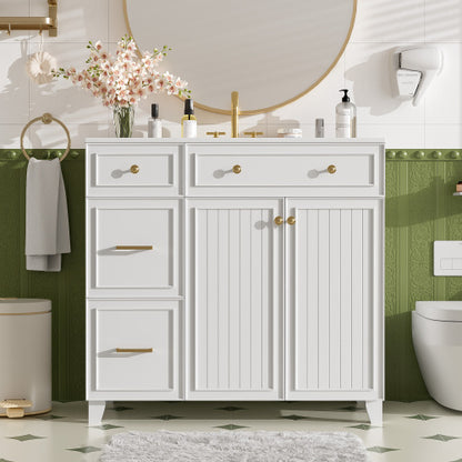 36" Bathroom Vanity with Ceramic Sink, Standard and Double-Layer Drawers, Soft Close Doors, Adjustable Shelves, Modern Storage Cabinet for Small and Medium Bathrooms