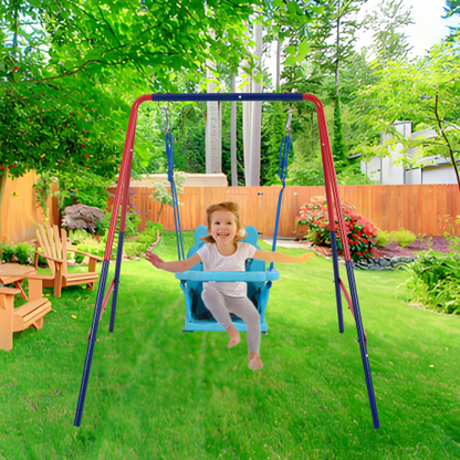 XNS067B green and blue interesting 2 in 1 baby swing mental plastic safe swing set 110lbs for outdoor playground for age 3+