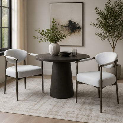Modern Dining Chairs Set of 2, Upholstered Armchairs with Bronze Iron Frame, Beige Cushion
