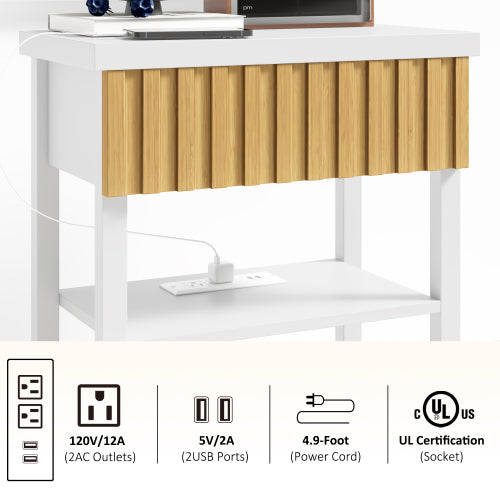 White Fluted Nightstand with Charging Station