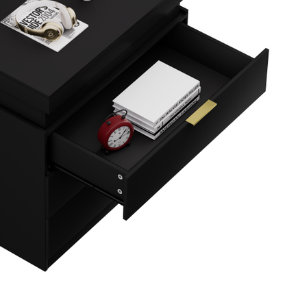 Nightstand with Charging Station and LED Lights,Night Stand with Sliding Top for Bedroom,Bedside Table with Drawers,Modern End Side Table,Black.28.8''W x 17''D x 30.5''H.