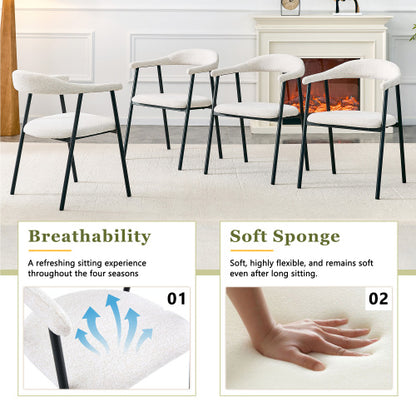 Fabric Upholstered Dining Chairs with Black Metal Legs, Set of 4, White