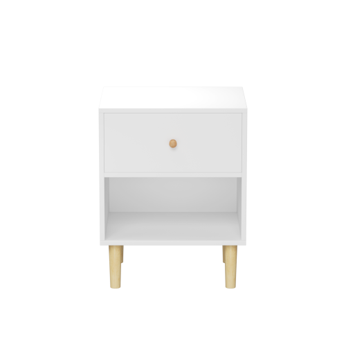 23.22''H Wooden Nightstand with One Drawer One Shelf for Kids, Adults, White