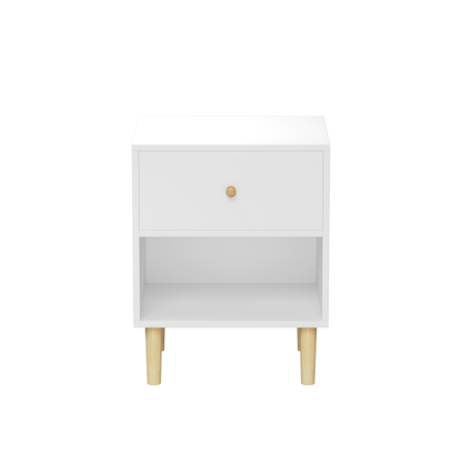23.22''H Wooden Nightstand with One Drawer One Shelf for Kids, Adults, White