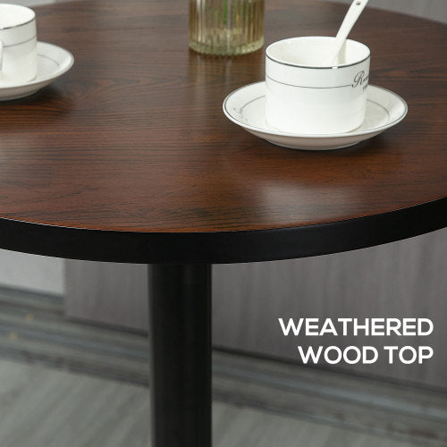 42inch   H Bar Height Round Bar Table, Rustic Industrial Pub Table, Elm Wood Top Bistro Table with Metal Base