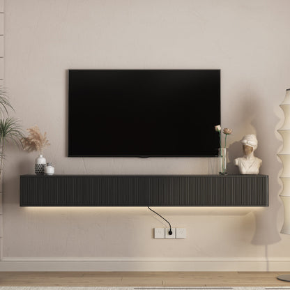 Wall Mount Floating High Gloss TV Cabinet with 16 Color LED Lights & Power Outlet for Living Room