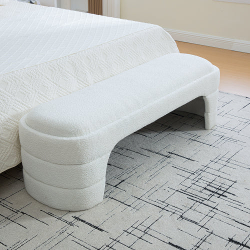 64.96inch Wide Modern Upholstered Armless Upholstered Bedroom Benches End of Bed Bench for Entryway, Ottoman Foot Stool for Living Room and Bedroom, Entryway,White Boucle