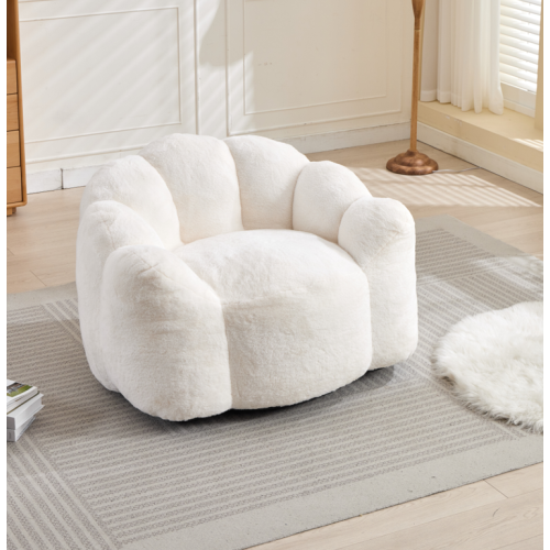 White Lotus-Shape Compression Bean Bag Sofa with Pull Ring, No Assembly
