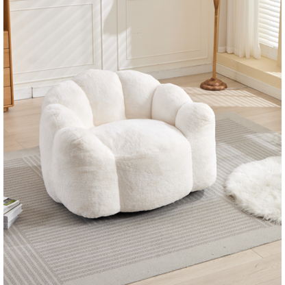 White Lotus-Shape Compression Bean Bag Sofa with Pull Ring, No Assembly