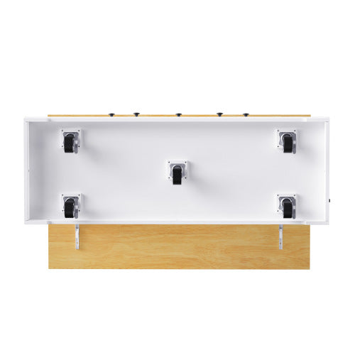 53inch Large Kitchen Island with Drop Leaf, Power Outlet, Door Internal Storage Rack, Rolling Kitchen Cart on 5 Wheels with 5 Open Side Racks for Kitchen, Dining Room,White(Not include bar stools)