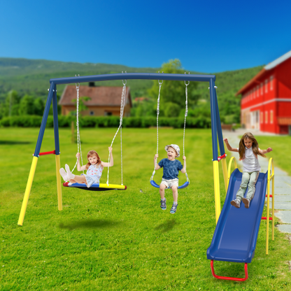 Swing Sets for Backyard with Kids Slide Outdoor Heavy-Duty Metal Playset 3 in 1 Swing Set with Slide