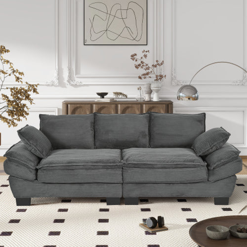 85.4 inch  U-Shape Modern Curved Corduroy Sofa with 2 Decor Throw Pillows