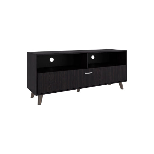 65 Inch Modern Black Patrick TV Stand with 2 Closed Doors & Open Storage Shelves