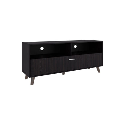 65 Inch Modern Black Patrick TV Stand with 2 Closed Doors & Open Storage Shelves