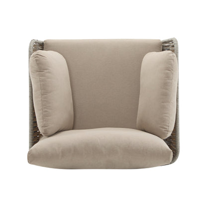 [Set of 2] 36" Beige Iron Lounge Chair with Rope Weave Design and Plush Cushions, Perfect for Indoor and Outdoor Relaxation