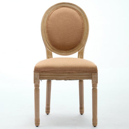 Set of 2 Tan French Solid Wood Antique Painted Linen Dining Chairs, Carved Frame 300 LBS Weight Limit