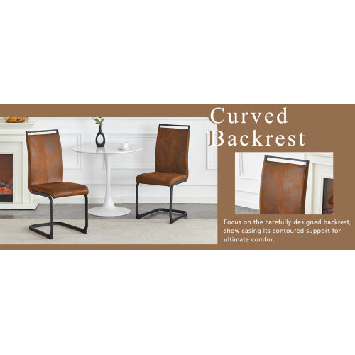 Set of 2 Vintage Brown Tech Fabric Dining Chairs, 39.3inch  High Back Metal Frame Accent Chairs