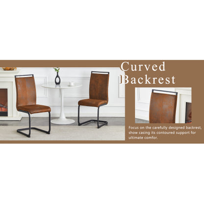 Set of 2 Vintage Brown Tech Fabric Dining Chairs, 39.3inch  High Back Metal Frame Accent Chairs