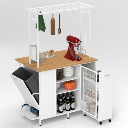 Kitchen Island with Storage Space Breakfast Bar with Folding Flip Up Panel Large Cabinet Shelves White