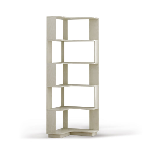 White 6-Tier L-Shaped Corner Bookshelf 21.65¡Á21.65¡Á64.57 Inch, Anti-fall Baffle Hollow Back Home Storage Rack