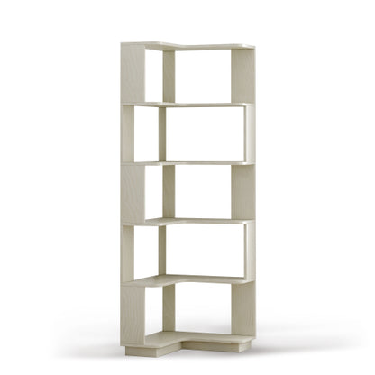 White 6-Tier L-Shaped Corner Bookshelf 21.65¡Á21.65¡Á64.57 Inch, Anti-fall Baffle Hollow Back Home Storage Rack