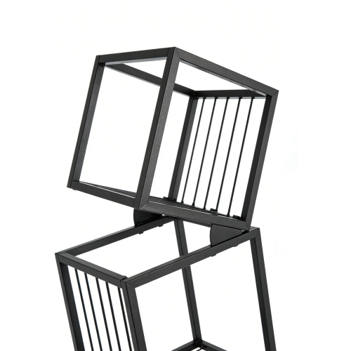 Black 5-Tier Geometric Metal Bookshelf Modern Slanted Design Space-Saving Living Room Office Storage Rack