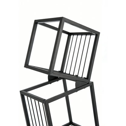Black 5-Tier Geometric Metal Bookshelf Modern Slanted Design Space-Saving Living Room Office Storage Rack