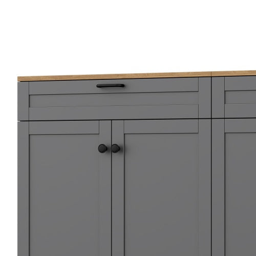 Grey Farmhouse Multi-functional TV Console With Drawers Adjustable Storage Sideboard