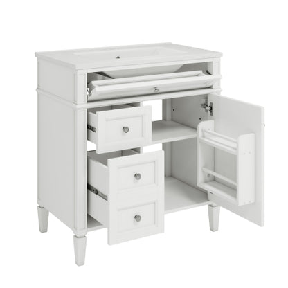 30'' Bathroom Vanity with Top Sink, Modern Bathroom Storage Cabinet with 2 Drawers and a Tip-out Drawer, Single Sink Bathroom Vanity