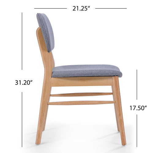 Set of 2 Natural & Gray Mid-Century Rubberwood Dining Chairs, Splayed Legs 300lbs Weight Capacity