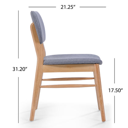 Set of 2 Natural & Gray Mid-Century Rubberwood Dining Chairs, Splayed Legs 300lbs Weight Capacity