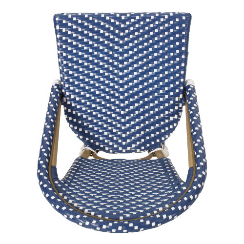 29.5" Outdoor PE Rattan French Barstool, Dark Teal and White, Aluminum Frame with Bamboo Finish (Set of 2)