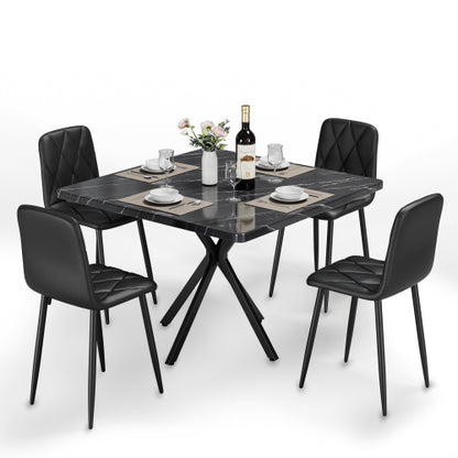 5-Piece Black Square Dining Set, Faux Marble Top & 4 Armless Chairs