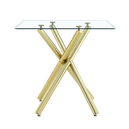 Modern Gold Bar Table with Tempered Glass Top, Sturdy Cross Metal Legs Pub Table for Home Bar, Kitchen Island, Living Room