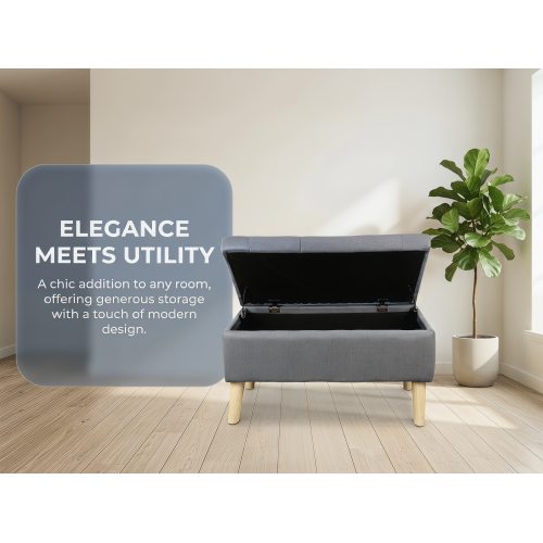 32 inch Corduroy Storage Ottoman Bench with Built-In Tray