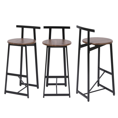 Bar Stool Set of 3 Counter Height Barstools with Back Armless Dining Chairs for Kitchen Island (Black & Walnut Brown)
