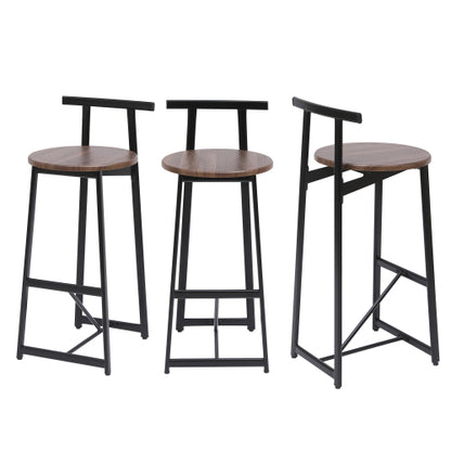 Bar Stool Set of 3 Counter Height Barstools with Back Armless Dining Chairs for Kitchen Island (Black & Walnut Brown)