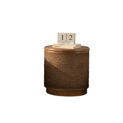 Boho Rattan Round Coffee Table Lift Top Storage Woven Accent Table No Assembly