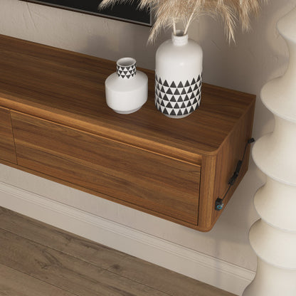 Wall Mount Floating High Gloss TV Cabinet with LED Lights & Power Outlet for Living Room