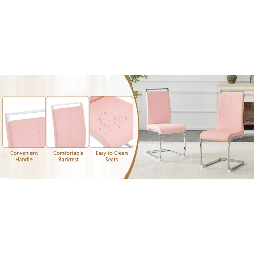 PU Upholstered Dining Chairs with Arched Metal Legs, Set of 2, Pink/Silver