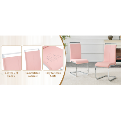 PU Upholstered Dining Chairs with Arched Metal Legs, Set of 2, Pink/Silver