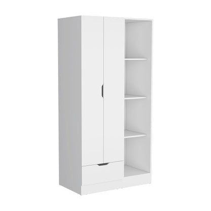 Armoire with 4-Tier Storage Shelves and 1 Drawer White